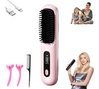 Glow Wave Heated Brush - Glow Wave Hair Styler for Short Hair, 3 Heat Settings & LED Screen&USB Rechargeable,Thermal Hair Brush for All Hair Types (Pink)