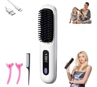 Glow Wave Heated Brush - Glow Wave Hair Styler for Short Hair, 3 Heat Settings & LED Screen&USB Rechargeable,Thermal Hair Brush for All Hair Types (White)
