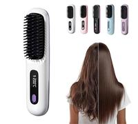 Glow Wave Heated Brush, Glow Wave Heated Brush for Short Hair, Glowwave Wireless Heated Brushs, 3 Heat Settings & LED Screen, for Travel and Frizz-Free Styling (White)