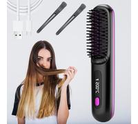 Glow Wave Heated Brush, Glow Wave Heated Brush, Glowcept Hair Styler for Short Hair, Portable Straightener, Portable Rechargeable Cordless Hair Straightener Comb Heated (Black)