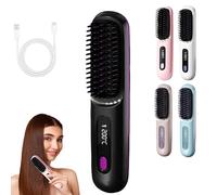 Glow Wave Heated Brush,Glow Wave Heated Brushs for Short Hair,USB Charging,3 Heat Settings & LED Screen Portable Rechargeable for Travel & Daily black