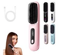 Glow Wave Heated Brush,Glow Wave Heated Brushs for Short Hair,USB Charging,3 Heat Settings & LED Screen Portable Rechargeable for Travel & Daily pink