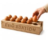 GLOW Wholesale RB Egg Station Wooden Egg Holder for 12 Eggs - Hevea Wood Egg Rack & Storage Tray for Kitchen Countertops - Farmhouse Kitchen Organiser, Durable Egg Storage Stand for Fresh Eggs