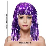 Glow Wig Foil Tinsel Wig for Adults Shiny Metallic Party Accessory Perfect for Fancy Dress Masquerade Disco Events Photo Booth Props Cosplay Supplies Purple One Size