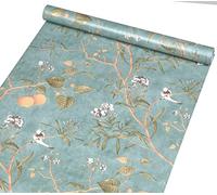 GLOW4U Vintage Botanical Birds Peel and Stick Wallpaper Vinyl for Walls Kitchen Bathroom Bedroom Cabinets Decor Self Adhesive Contact Paper Shelf Drawer 17.7X117 Inches, Blue