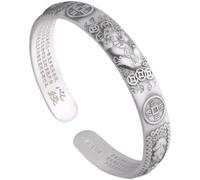 Glowave 999 Sterling Silver Feng Shui Pixiu Bracelet, Adjustable Pi Xiu Mantra Fortune Protection Bangle, Lucky Fengshui Decor for Wealth Luck Happiness Amulet Bracelet for Men Women