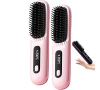 Glowcept Hair Styler for Short Hair, 2025 New Glow Wave Heated Brush for Short Hairs, Go Brush Pro Cordless HairStraightener Brushs, Rechargeable 3 Heat Settings & LED Screen (Pink*2)
