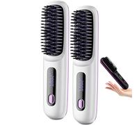 Glowcept Hair Styler for Short Hair, 2025 New Glow Wave Heated Brush for Short Hairs, Go Brush Pro Cordless HairStraightener Brushs, Rechargeable 3 Heat Settings & LED Screen (White*2)
