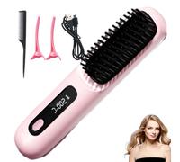 Glowcept Hair Styler for Short Hair, 3 Heat Settings Glowcept Heated Hair Brush for Short Hair Led Screen, Anti Scald Desig Glowcept Cordless Hair Styler for Hairs Styling Travel,Home (Pink)