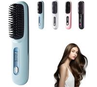 Glowcept Hair Styler for Short Hair - Glowcept Heated Hair Brush, Straightening, Curling, 3 Heat Settings, Anti Scald Design, Multi-Functional Protect Your Hair and Easy Carry. (Blue)