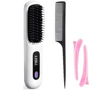 Glowcept Hair Styler for Short Hair,The Glow Wave Wireless Heated Brush,Portable Cordless Magic Air Styler,Rechargeable Mini Hair Straightener Comb (White)