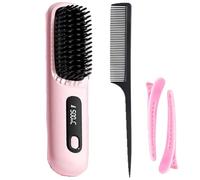 Glowcept Hair Styler for Short Hair,The Glow Wave Wireless Heated Brush,Portable Cordless Magic Air Styler,Rechargeable Mini Hair Straightener Comb (Pink)