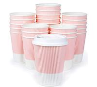 Glowcoast Disposable Coffee Cups With Lids - (80 set) 12 oz Paper To Go Coffee Cups With Resealable Lids Prevent Leaks! Travel Insulated Hot Beverage Drink Cup. Will Not Bend With Heat or Burn Fingers