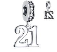 GLOWDAS 10 to 25 28 30 31 33 35 36 40 45 50 55 60 65 70 75 80 Birthday Charms, fits European Anniversary Bracelet/Necklace, 925 Sterling Silver Number Pendant Beads, Gifts for Lover/Family/Friends