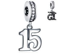 GLOWDAS 10 to 25 28 30 31 33 35 36 40 45 50 55 60 65 70 75 80 Birthday Charms, fits European Anniversary Bracelet/Necklace, 925 Sterling Silver Number Pendant Beads, Gifts for Lover/Family/Friends