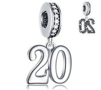 GLOWDAS 10 to 25 28 30 31 33 35 36 40 45 50 55 60 65 70 75 80 Birthday Charms, fits European Anniversary Bracelet/Necklace, 925 Sterling Silver Number Pendant Beads, Gifts for Lover/Family/Friends