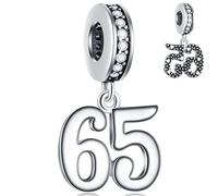 GLOWDAS 10 to 25 28 30 31 33 35 36 40 45 50 55 60 65 70 75 80 Birthday Charms, fits European Anniversary Bracelet/Necklace, 925 Sterling Silver Number Pendant Beads, Gifts for Lover/Family/Friends
