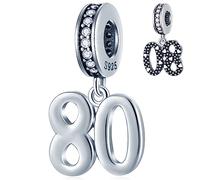 GLOWDAS 10 to 25 28 30 31 33 35 36 40 45 50 55 60 65 70 75 80 Birthday Charms, fits European Anniversary Bracelet/Necklace, 925 Sterling Silver Number Pendant Beads, Gifts for Lover/Family/Friends