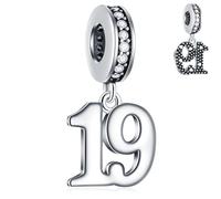 GLOWDAS 10 to 25 28 30 31 33 35 36 40 45 50 55 60 65 70 75 80 Birthday Charms, fits European Anniversary Bracelet/Necklace, 925 Sterling Silver Number Pendant Beads, Gifts for Lover/Family/Friends
