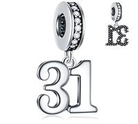 GLOWDAS 10 to 25 28 30 31 33 35 36 40 45 50 55 60 65 70 75 80 Birthday Charms, fits European Anniversary Bracelet/Necklace, 925 Sterling Silver Number Pendant Beads, Gifts for Lover/Family/Friends