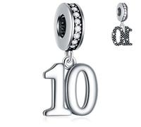 GLOWDAS 10 to 25 28 30 31 33 35 36 40 45 50 55 60 65 70 75 80 Birthday Charms, fits European Anniversary Bracelet/Necklace, 925 Sterling Silver Number Pendant Beads, Gifts for Lover/Family/Friends