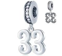 GLOWDAS 10 to 25 28 30 31 33 35 36 40 45 50 55 60 65 70 75 80 Birthday Charms, fits European Anniversary Bracelet/Necklace, 925 Sterling Silver Number Pendant Beads, Gifts for Lover/Family/Friends