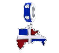GLOWDAS I Love Dominican Republic Flag Charm - fit Pandora Travel Bracelet | 925 Sterling Silver Enamel Dominica Map Dangle Beads, Gift for Friends on Puerto Rico Necklace, Vacation, Travel Memory