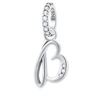 GLOWDAS Letter B Charms Alphabet Pendant, 925 Sterling Silver Initial b Dangle CZ Bead fit Pandora Birthday Moments Bracelet con Letra, Gifts for Bride/Boy/Best Friends/BFF/Brother
