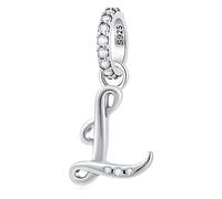 GLOWDAS Letter L Charms Alphabet Pendant, 925 Sterling Silver Initial l Dangle CZ Bead fit Pandora Women Leather Bracelet con Letra, Gifts for Little Girl/Mother/Daughter in Law/Aunty