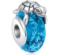 GLOWDAS Sea Turtle on Blue Murano Glass Charms fit Pandora Summer Bracelet