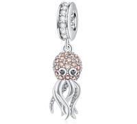 GLOWDAS Sparkle Octopus Charms Dangle fit Pandora Ocean Animal Bracelet, 925 Sterling Silver Swimming Squid Sea Life Pendant Bead with CZ Black Eye, Gifts for Summer Vacation