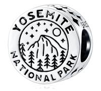 GLOWDAS Yosemite National Park Round Charms for Pandora USA Travel Bracelet | 925 Sterling Silver American Souvenir California Beads With Black Enamel, Gift for Women, Birthday, Sister on Hiking, Camping