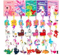 Gloween 30 Pack Valentines Day Cards for Kids, Cute Dinosaur Flamingo Mermaid Llama Unicorn Keychains, Great Classroom/Class Exchange Prizes Valentine Party Favors Gifts for Boys Girls