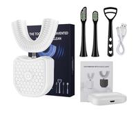 Glowence Electric 360 Toothbrush, 360° Ultrasonic Cleaning for Full-Mouth Coverage, Built-in Blue LED Light to Support Teeth Whitening, Hands-Free Design for Effortless Brushing (White)