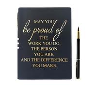 glowgare A5 Notebook PU Leather Retro Inspirational Gold Stamped Cover, Personalised Pen and Notebook Gift Set, 100 Sheets A5 Lined, Writing Pads & Diaries, Portable Work Notebooks 15.5×21cm