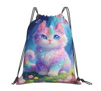 Glowing And Colorful Cat Cherry Starry Sky Women Men String Backpack Durable Drawstring Backpack Foldable Gym Sack For Yoga Holidays Hiking
