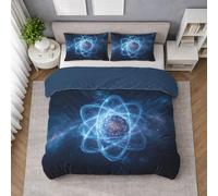 Glowing Atomic Orbit Duvet Cover Set Blue, Quilt Cover Bedding Set in Microfibre with Pillowcases, Abstract, Reversible, Smooth Feel, Easy Wash, Single 140 X 200 cm, All Season