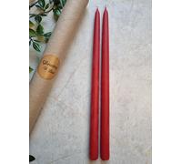 Glowing Bee 100% Handmade Pure Beeswax Taper Dinner Candles 30cm Pack of 2 (Red)