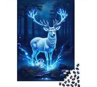 Glowing Blue Deer Jigsaw Puzzle for Adults 1000 Piece Jigsaw Puzzle Mystical Forest Puzzle Game for Family 70x50cm/1000pcs