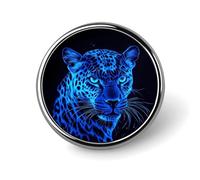 Glowing Blue Leopard Round Lapel Pin Button Brooch Tie Badge Elegant Hat Clothing Jewelry Accessories