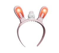 Glowing Bunny Ears Rechargeable Fantasy Lights Luminous Ear Headband with Color-changing Movable Swinging Hairband for Fun Play Rhythm Easy Operation Pink