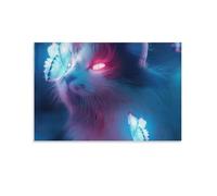 Glowing Butterfly Cat Poster, Neon Light Art Print, Home Decor Wall Art for Living Room Bedroom, Modern Abstract Picture, Gift for Cat Lovers, UnFrame-16x24inch(40x60cm)