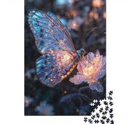 Glowing Butterfly on Flower 1000 Piece Jigsaw Puzzle for Adults, 52x38cm/1000pcs, White Cardboard, Gift Idea for Puzzle Lovers And Evening Downtime