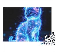 Glowing Cat Spirit 1000 Pieces Puzzles Colorful Neon Glow Cat Decoration Puzzle Decompression Jigsaw Gifts Challenging Puzzles Gifts for Men 38x26cm/1000pcs