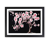 Glowing Cherry Blossom Tree Flowers BLK Framed Wall Art Print A2 Black | Ready to Hang, Premium Gi Paper, Fade-Resistant Inks, Securely Packaged, UK Made