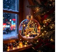 Glowing Christmas Diorama Ornament, Christmas Tree Ornaments, Winter Snow Scene Reindeer Snowman Cabin Printed Xmas Pendants for Christmas Tree Home Holiday Party Decor (C)