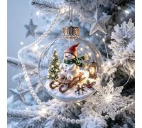 Glowing Christmas Diorama Ornament, Christmas Tree Ornaments, Winter Snow Scene Reindeer Snowman Cabin Printed Xmas Pendants for Christmas Tree Home Holiday Party Decor (D)