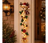 Glowing Christmas Door Hanger, 6 Festive Lighted Designs with Warm Glow | Rustic Quilted Fabric Wreath with Snowman, Santa & Reindeer Lights, Indoor Outdoor Doors Walls Christmas Mantel Decor
