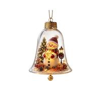 Glowing Christmas Hanging Ornament, Transparent Bell Shape with 7 Miniature Scenes Inside, Button Battery In, Warm LED Light, Mini Christmas Hanging Decor for Tree, Window Hooks, or Mantelpiece (C)