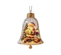 Glowing Christmas Hanging Ornament, Transparent Bell Shape with 7 Miniature Scenes Inside, Button Battery In, Warm LED Light, Mini Christmas Hanging Decor for Tree, Window Hooks, or Mantelpiece (A)
